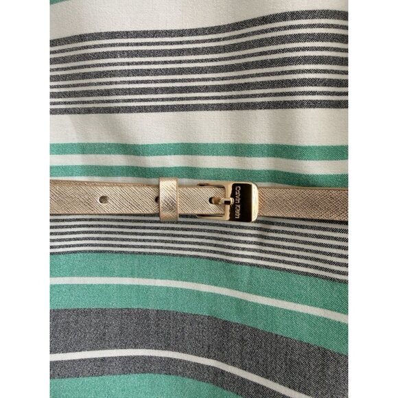 Calvin Klein 16W Sheath Dress Green Gray Stripe Belted Knee Length Lined Career - Picture 5 of 10